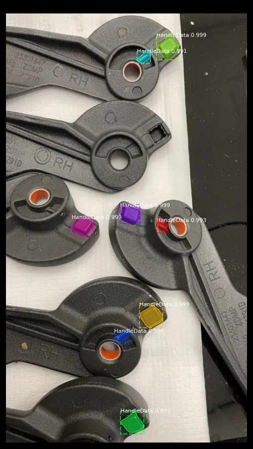 Mask R-CNN segmenting pins and bushings on handles